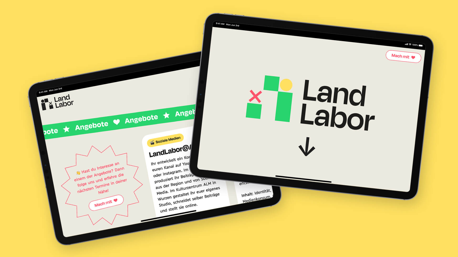 2 iPads mit der Land Labor Website geöffnet